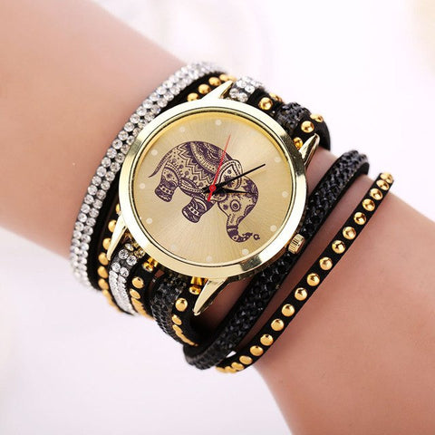 Creative Watches Girl Elephant Rivet Bracelet Quartz Braided Winding Wrap Watch 1PC Quartz Watch relogio feminino
