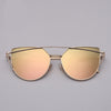 Hot Sale Mirror Flat Lense Women Cat Eye Sunglasses Classic Brand Designer Twin-Beams Rose Gold Frame Sun Glasses for Women